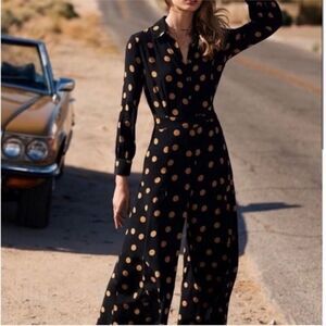 BY ANTHROPOLOGIE | Loveland Black & Gold Polka Dot Jumpsuit Women’s Size 4